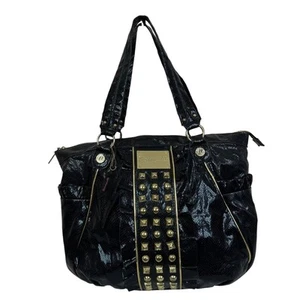 Betseyville Betsey Johnson Y2k Gold Studded Black Faux Leather Shoulder Bag - Picture 1 of 17