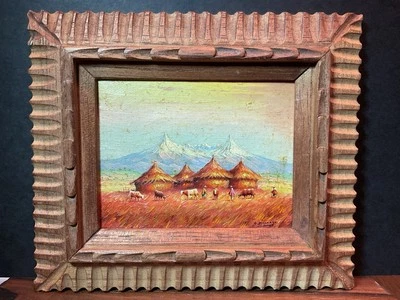 Pintura al óleo sobre lienzo de pueblo ecuatoriano en miniatura OSWALDO MONCAYO (1923-1984) Foto 1 de 4