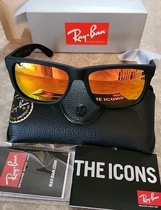 🔥 Ray-Ban Justin Polarized Sunglasses RB4165 622/6Q Black Frame/Red Mirror Lens - Picture 1 of 6