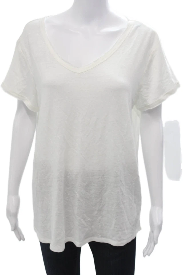 Camiseta J. Mclaughlin Mujer Básica Cuello en V Mezcla de Lino Manga Corta Blanca Talla XL Foto 1 de 4