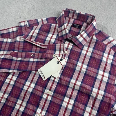 Camisa masculina UNTUCKit xadrez média desempenho sem rugas rosa escuro elástica nova com etiquetas - Imagem 1 de 4