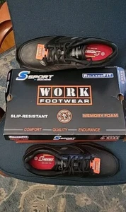 NIB Skechers Sport Brise Slip Resistant Work Shoes Mens 13 Black Leather Lace Up - Afbeelding 1 van 14
