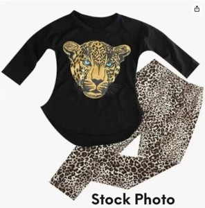 Girl's Leopard Long Sleeves T-Shirt & Leggings 2 Pieces Clothing Set 3-5 Years - Picture 1 of 11