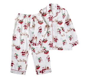 Pottery Barn Kids Heritage Flannel Santa Christmas Holiday Pajama Pj Size - Picture 1 of 6