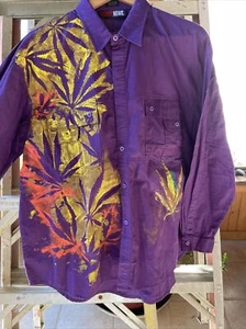 Long Sleeve Shirt Mens XL Purple Cotton Hand Painted - Picture 1 of 5