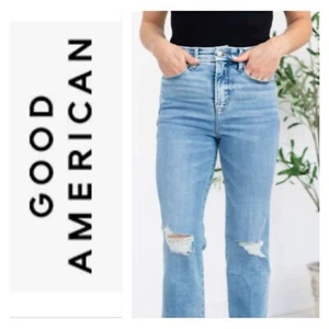 GOOD AMERICAN Destruction High Rise Jeans Size 4 x 27 Raw Frayed Hem Ripped - Picture 1 of 12