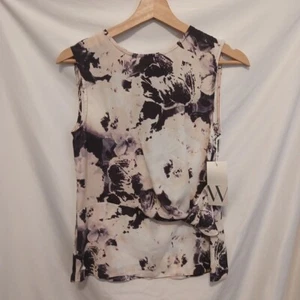 Worthington Tank Women XS Purple Cream Sheer Zip Up Serafina Floral - Picture 1 of 11