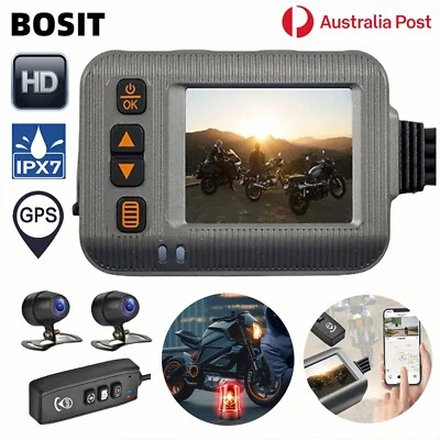 1080P Motorcycle Dash Camera Front Rear WIFI GPS HD Waterproof DVR Recorder AU - Image 1 of 4