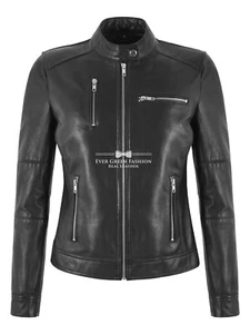 Women’s Biker Style Black Real Leather Casual Multiple Zip Pocket Jacket - Picture 1 of 8