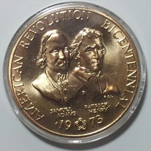 "1124A" 1973 Amer Rev Bicen SAMUEL ADAMS PATRICK HENRY w/Case Bronze? encased - Picture 1 of 4