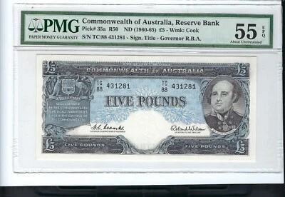 Australia, 5 Pounds, 1960/1965, AUNC, p35a PMG 55 EPQ - Image 1 of 2