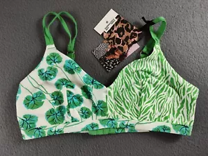 Diane Von Furstenberg Geranium Leaf & Sea Twig Dual Green Bra Bralette Size XL - Picture 1 of 8