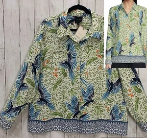 NWT Alex Marie Women’s Long Sleeve Boho Top Blouse Birds XXL Nature Button Front - Picture 1 of 20
