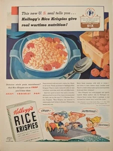 1944 de colección anuncio impreso Kellogg's Rice krispie Personajes de dibujos animados en barco marino - Imagen 1 de 1