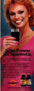 1985 Sunsweet Prune Juice Print Ad Juliet Prowse Is A Sunsweetie - Bild 1 von 1