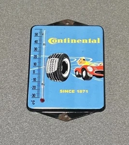 VINTAGE CONTINENTAL TIRES PORCELAIN THERMOMETER SIGN CAR GAS OIL TRUCK - Picture 1 of 3