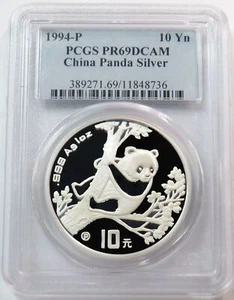 1994 P SILVER CHINA PANDA 1 OZ PROOF COIN PCGS PROOF 69 DEEP CAMEO - Picture 1 of 2