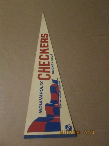 CHL Indianapolis Checkers Vintage Defunct Circa 1980's Team Logo Hockey Pennant Cover