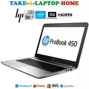 HP 450 Laptop 15.6" HD Windows11 Pro i5 SSD DVD HDMI WiFi 5GHz Gaming Graphics - Picture 1 of 9