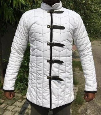 Halloween Medieval Blanco Grueso Acolchado Gambesón Aketón Abrigo Disfraz Armadura Larp Foto 1 de 4