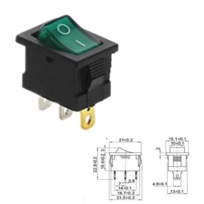 10x interruttore verde a bilanciere bipolare ON-OFF con spia led 250V 6A 15x21mm - Immagine 1 di 2