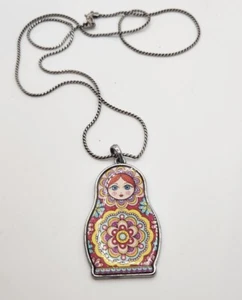 Thaneeya McArdle Necklace Matryoshka Babuska Doll Pendant Silver Tone Pink - Picture 1 of 4