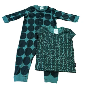 Marimekko Uniqlo Baby Size 1 All In One Romper Shirt Short Sleeve Cotton Green - Picture 1 of 11