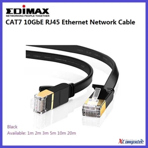 Edimax CAT7 RJ45 Ethernet Network Cable 10GB Shielded Flat LAN Patch 1-20m Black - Picture 1 of 1