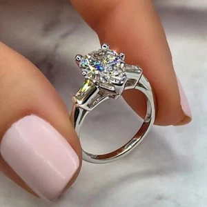 3Ct Pear-Cut VVS1 Moissanite Solitaire Engagement Ring 14K White Gold Plated - Picture 1 of 4
