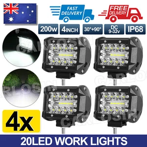 4X 4inch 200W LED Work Lights Bar Spot Flood Light Bar Reverse 4WD 12V 24V OZ AU - Picture 1 of 10