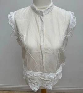 High Everyday couture cream cotton silk top white lace trim UK14 - Picture 1 of 8