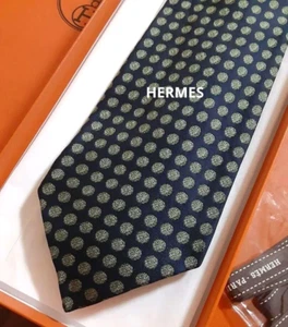 Hermes Tie Men's Silk 100% Necktie France Navy Dot Patterned Mens Suit Gift Box - Picture 1 of 6