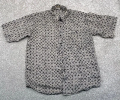 Montage Men's Medium Short Sleeve 100% Silk Shirt Black Gray Geometric Design - Image 1 of 4