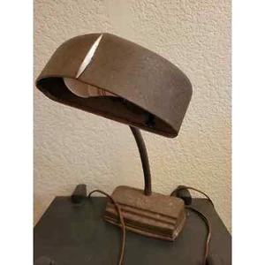 Antique Art Deco Cast Iron Gooseneck Desk Lamp w/Pen Holder, detail features - Picture 1 of 10