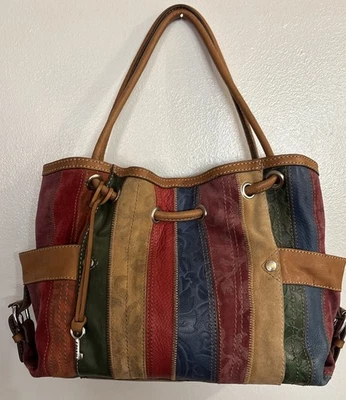Bolso de mano hobo vintage de gamuza multicolor Fossil Foto 1 de 4
