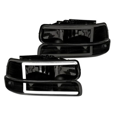 Fit 1999-02 Silverado 2000-06 Tahoe Suburban LED Tube Headlights Black Smoke - Image 1 of 4
