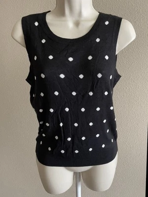 Halogen Womens Black & White Polka Dot Sleeveless Round Neck Soft Slim Blouse PM - Image 1 of 4
