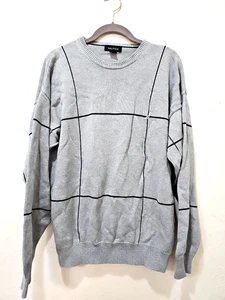 Nautica Pullover Herren L Vintage 90er grau Rundhals marine gestreift Opa - Bild 1 von 9
