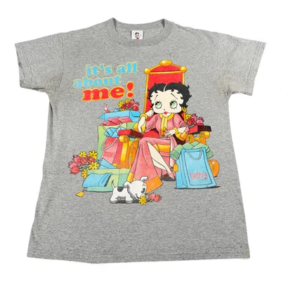 Vintage Betty Boop Shirt Adult MEDIUM Gray Queen Shopping All About Me Toon Y2K - Image 1 of 4