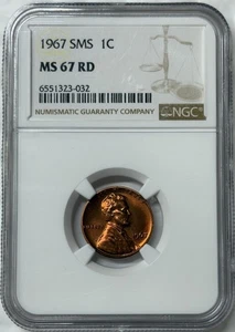 1967 SMS Lincoln Cent 1c NGC MS 67 RD - Picture 1 of 2