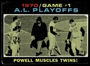 1971 Topps #195 1970 A.L. Playoffs Juego 1: Powell Muscles Twins! - Imagen 1 de 2