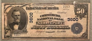 1902 $50 National Bank Note – Commercial National Bank of Shreveport, LA-Plain - Picture 1 of 2