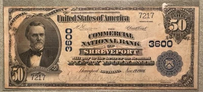 1902 $50 National Bank Note – Commercial National Bank of Shreveport, LA-Plain - Image 1 of 2