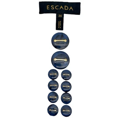 Luxury Designer ESCADA Replacement Buttons Gold Tone Navy Blue Each Branded - Image 1 of 4