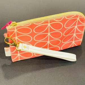 ~ Orla Kiely etc Bag Clutch Accessory Makeup Pouch Zip Cosmetics Peach Pink Sm - Picture 1 of 16