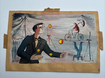 WPA STYLE PAINTING 1940'S CIRCUS Act PERFORMER ACROBAT PORTRAIT MODERNISM FOWLER - Image 1 of 4