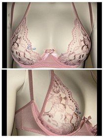 Open Bust Underwire Bra Woman XL Sexy Pink Lingerie Adjustable Straps & Neck Tie