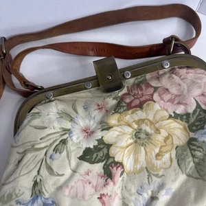 VTG 33 East.handbag Italy. Floral Fabric, BrassHardware. Leather Strap 10x12” - Picture 1 of 14