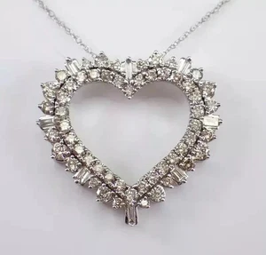 2Ct Round Cut Lab Created Diamond Heart Pendant 14K White Gold Plated 18'' Chain - Picture 1 of 3