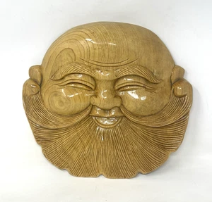 Vintage Smiling Buddha Hand Made Vietnamese Wood Mask Wall Hanging Plaque - Picture 1 of 21